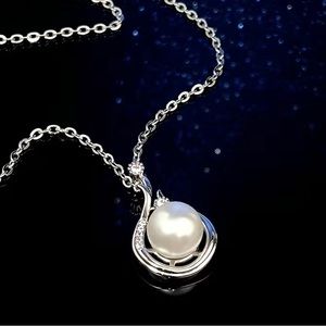 NEW 925 Sterling Silver Faux Pearl Necklace